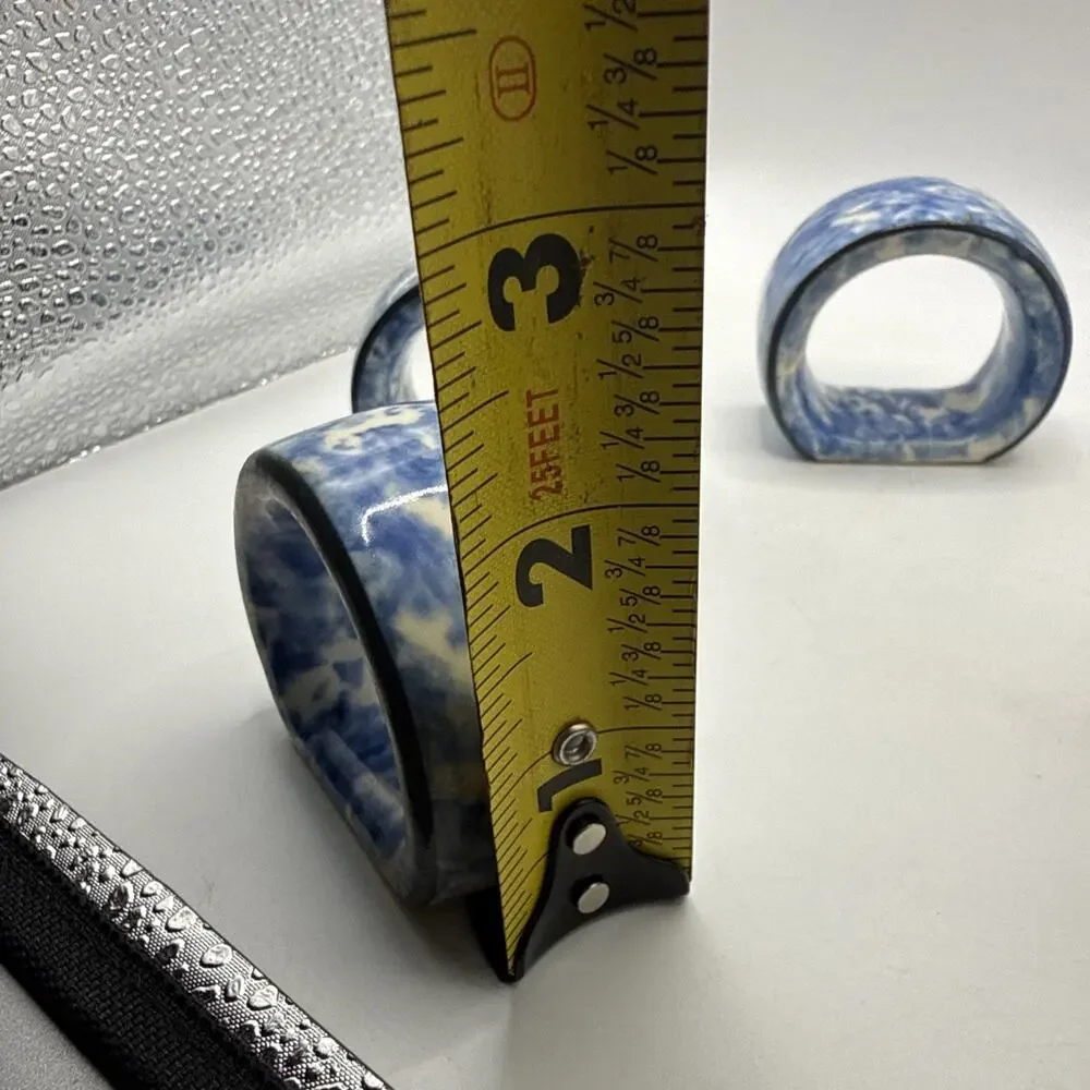 Vintage Knobler Blue Spongeware Ceramic Napkin Rings Set Of 3